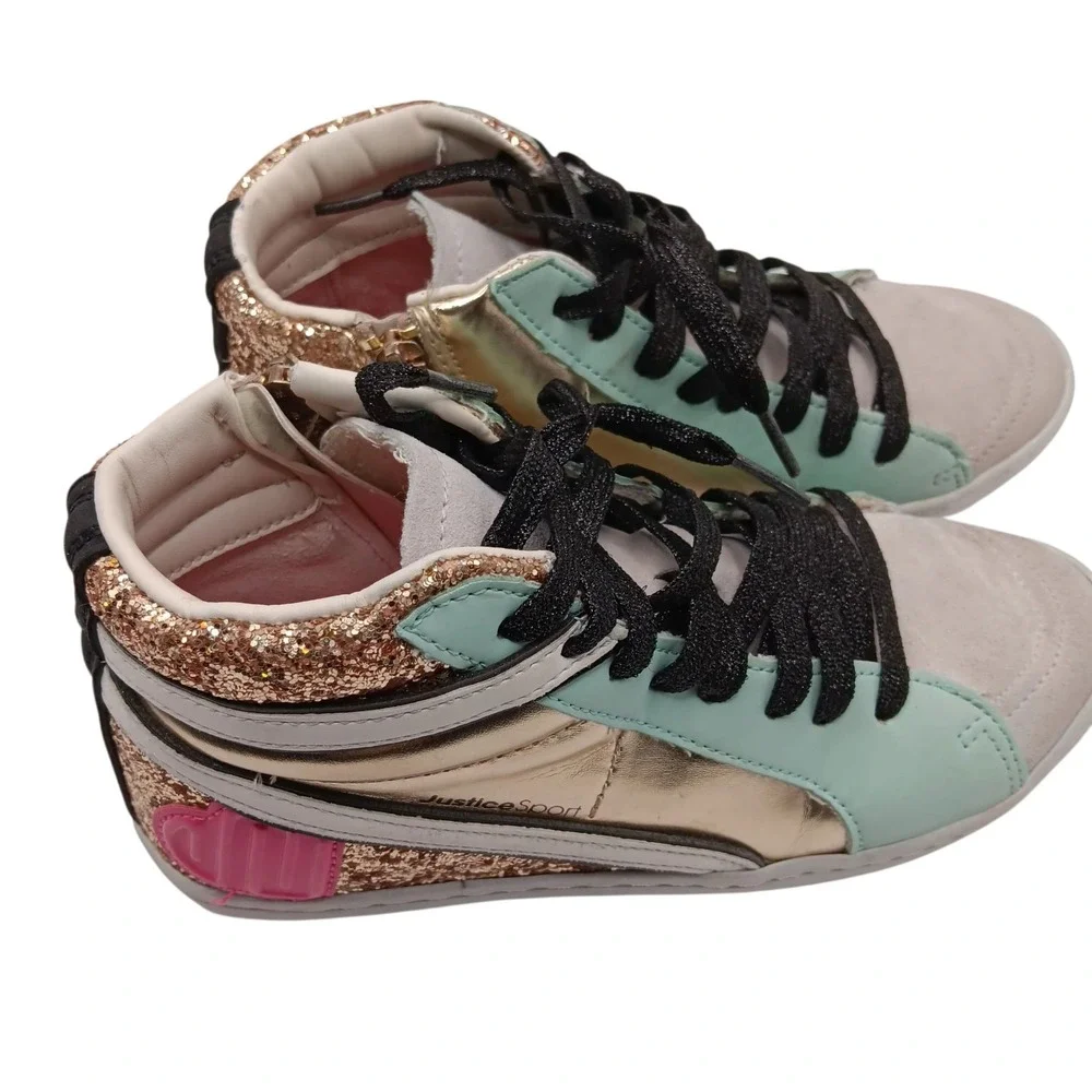 Justice Sport Girls Multicolor High‎ Top Sneakers Glitter Size 4 Fun Trendy